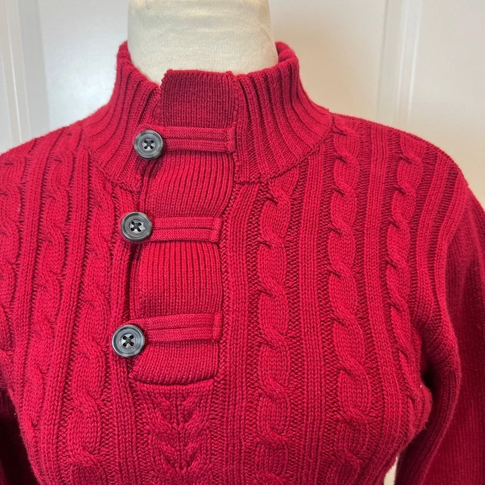 Gymboree Unisex Sweater Cable Knit Button Mock Neck Red Size 10-12